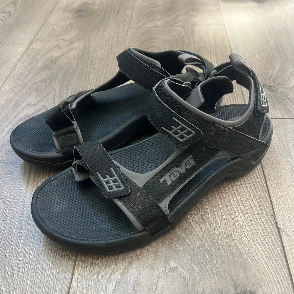 Teva Tanza Mens Black Grey Sport Sandals Hiking Water Shoes 4289 Size 8